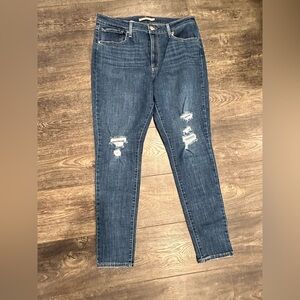 Levi's Dark Blue Distressed 721 High Rise Skinny Jeans size 33